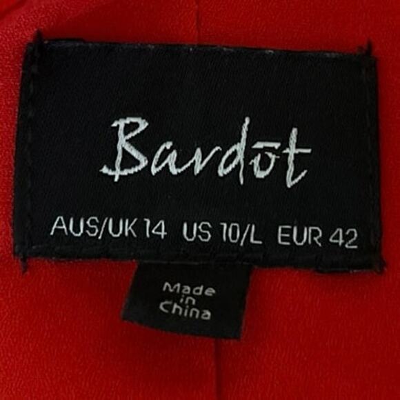 Bardot Red Polka Dots Ruffle V-neck Tie Waist 3/4 Sleeve Wrap Blouse Top Size L - Picture 5 of 6